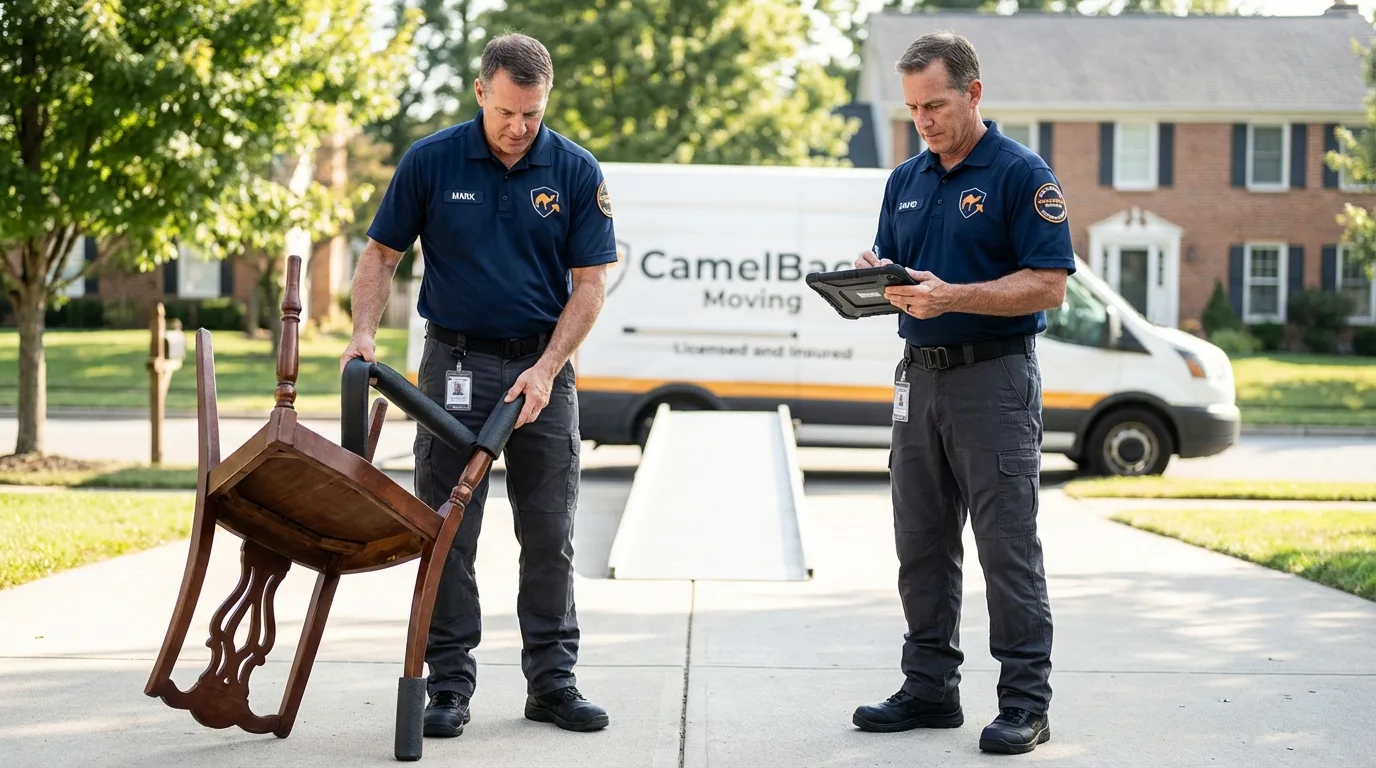 Movers inspecting furniture for damage prevention before loading in Deale, MD